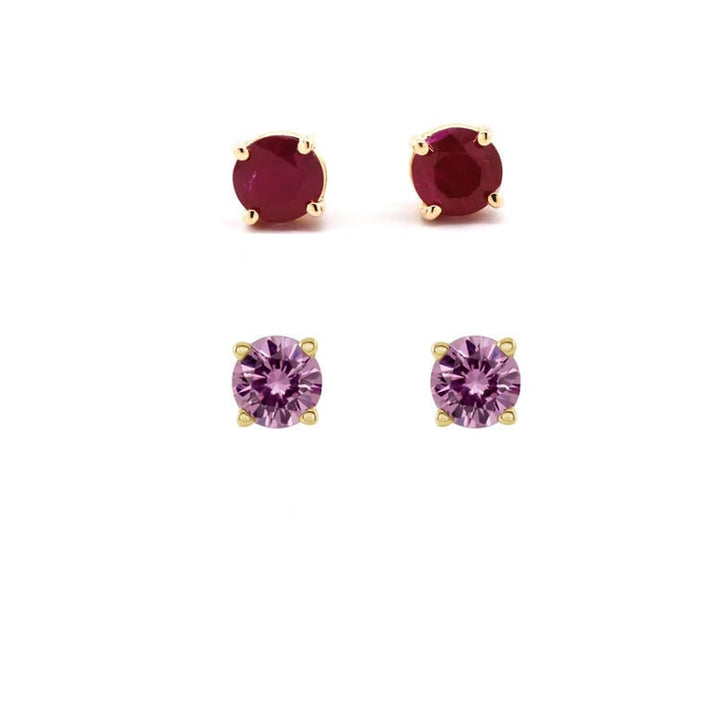 Paris Jewelry 18k Yellow Gold 3Ct Created Ruby and Pink Sapphire 2 Pairs Round Stud Earrings Plated Image 1