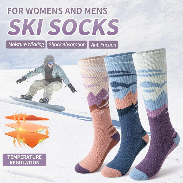 3 Pairs Merino Wool Ski Socks  Warm Winter Knee-High Socks for Men and Women Image 2