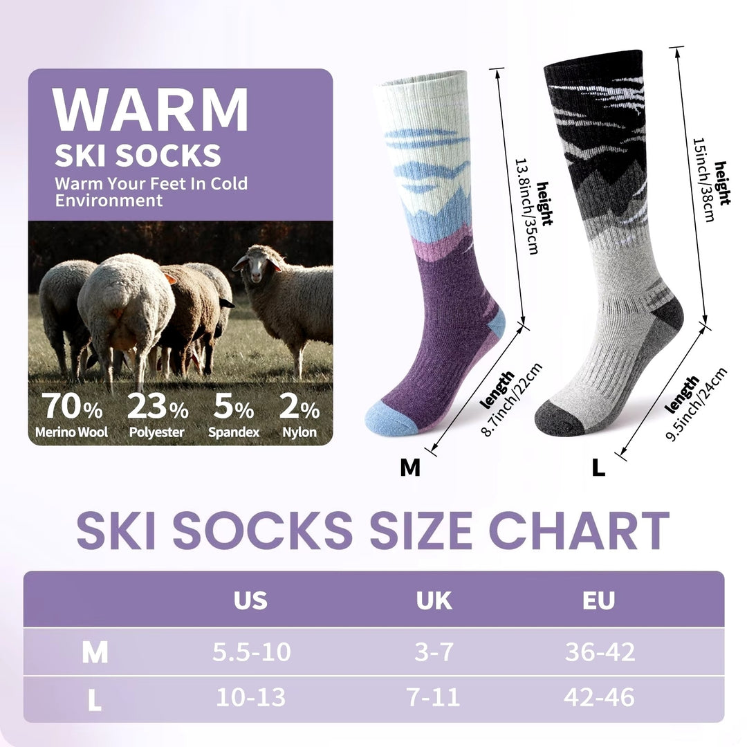 3 Pairs Merino Wool Ski Socks  Warm Winter Knee-High Socks for Men and Women Image 6