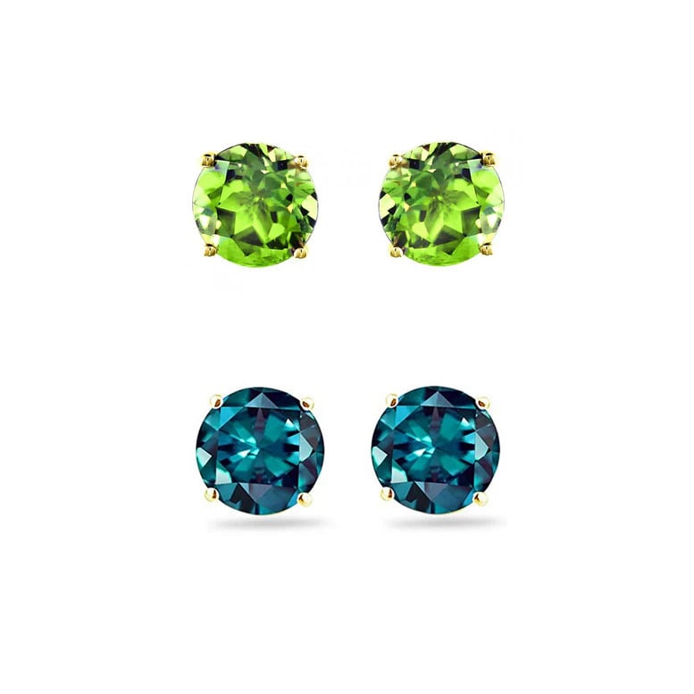 Paris Jewelry 18k Yellow Gold 4Ct Created Peridot and Alexandrite 2 Pairs Round Stud Earrings Plated Image 1