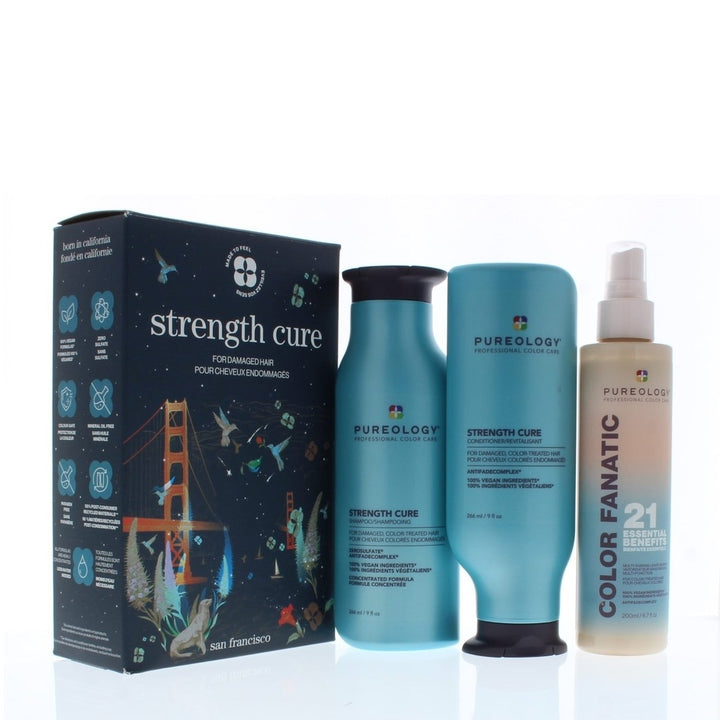 Pureology Strength Cure 3 Piece Kit (Includes: Shampoo 9oz Conditioner 9oz Color Fanatic 21 Leave-In Spray 6.7oz) Image 1