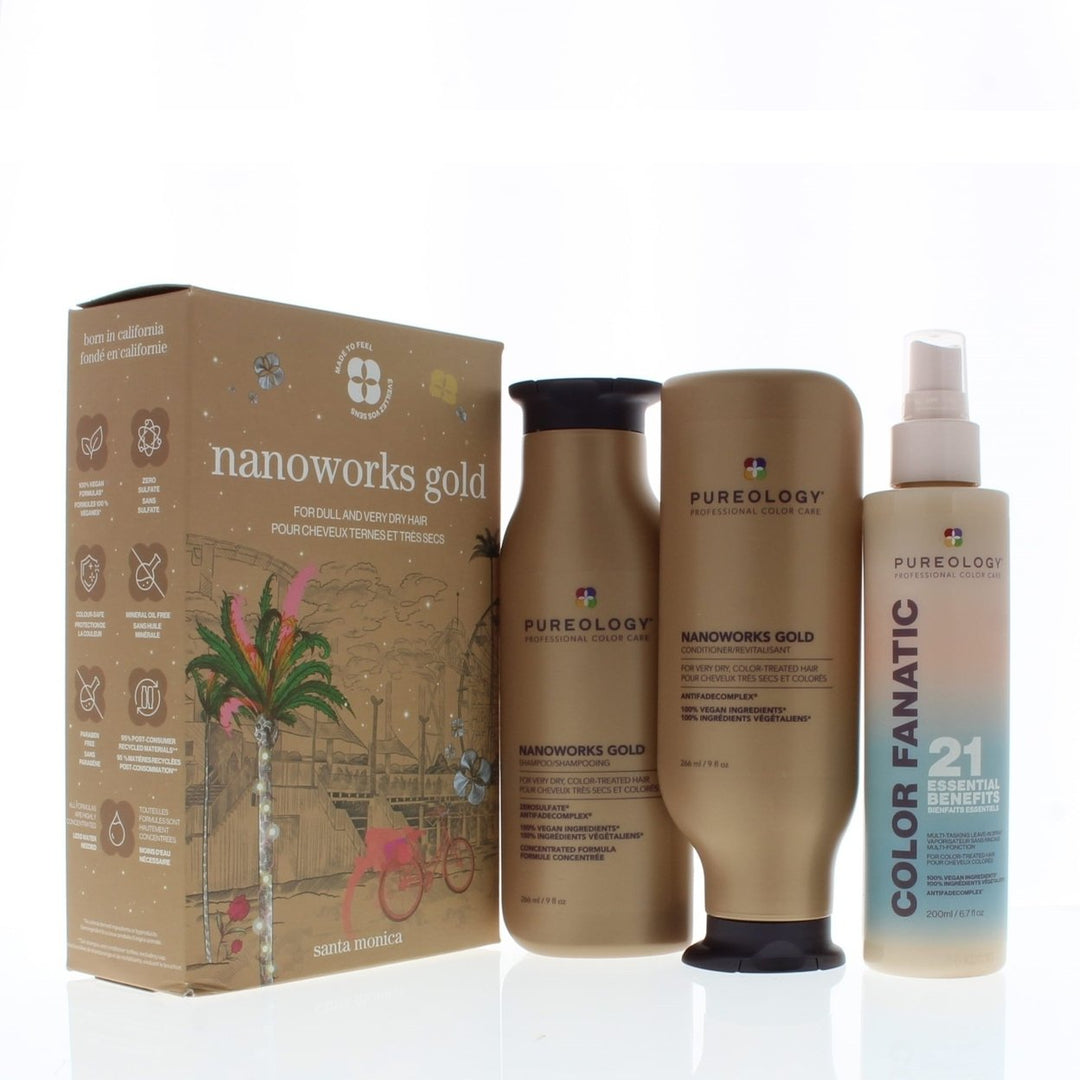 Pureology Nanoworks Gold 3 Piece Kit (Includes: Shampoo 9oz Conditioner 9oz Color Fanatic 21 Leave-In Spray 6.7oz) Image 1