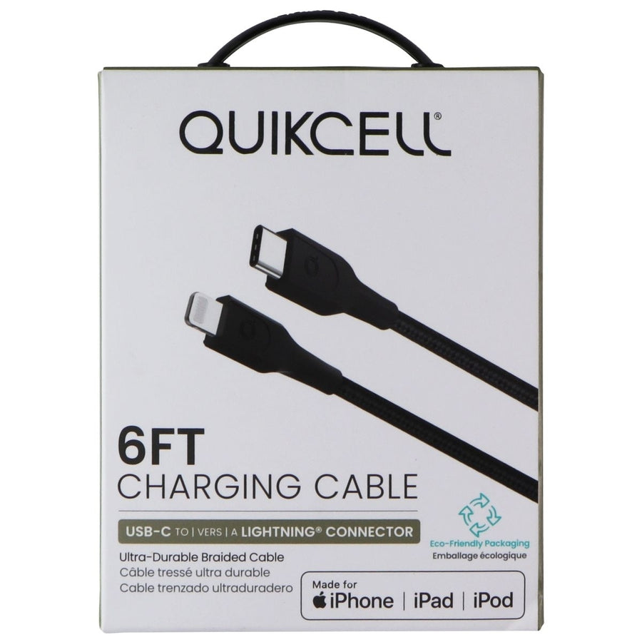 Quikcell 6Ft Braided USB-C to Lightning 8-Pin Charging Cable - Black Image 1