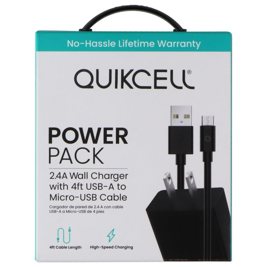 Quikcell Power Pack 2.4A Wall Charger with 4ft USB-A to Micro-USB Cable - Black Image 1