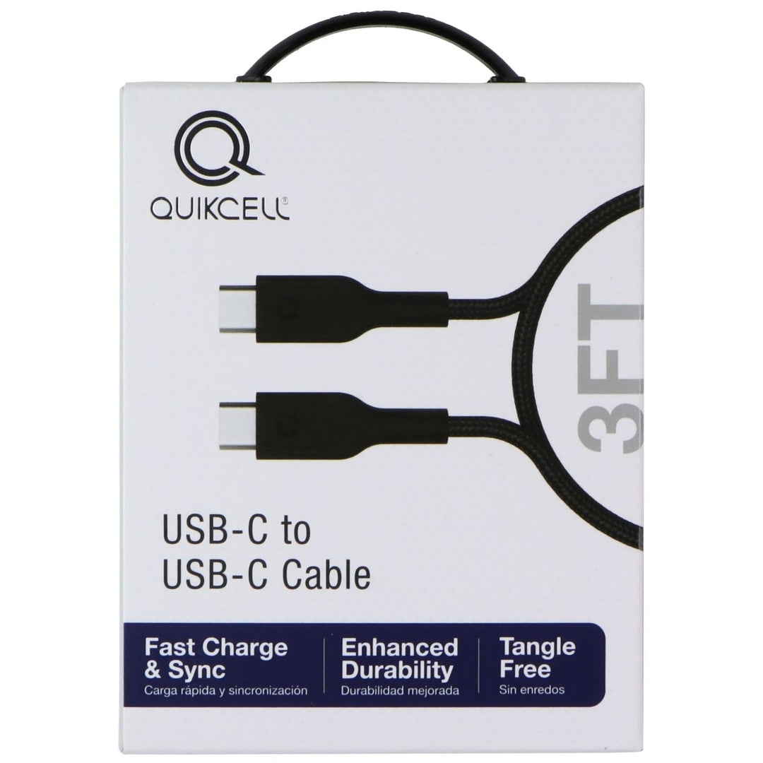 Quikcell 3Ft Braided USB-C to USB-C Cable - Black Image 1