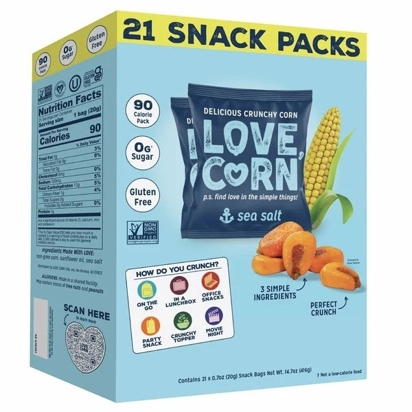 Love Corn Snack Packs Sea Salt 0.7 Ounce (Pack of 21) Image 1