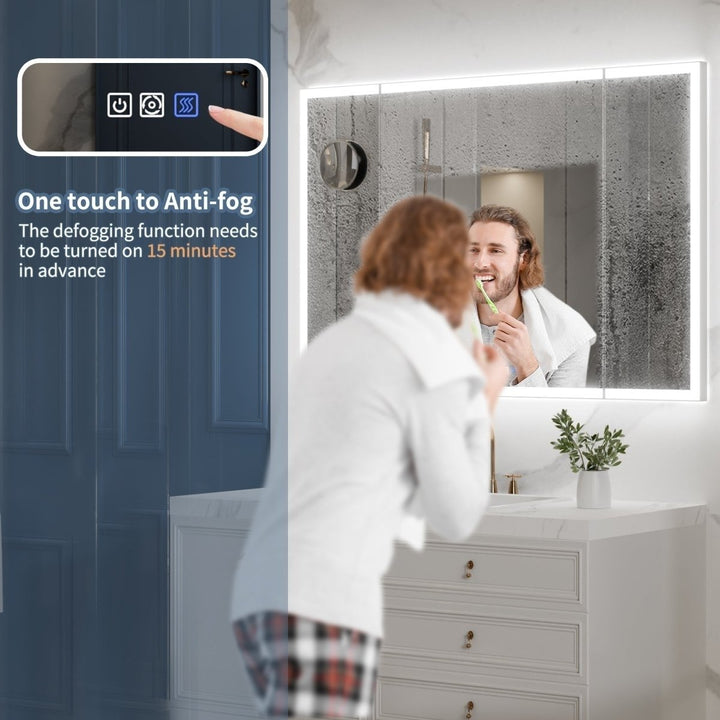 TriFold 54" W x 36" H LED Lighted Tri-Fold Bathroom Mirror Front and Back Lighting with Movable 10X Magnifying Mirror Image 4