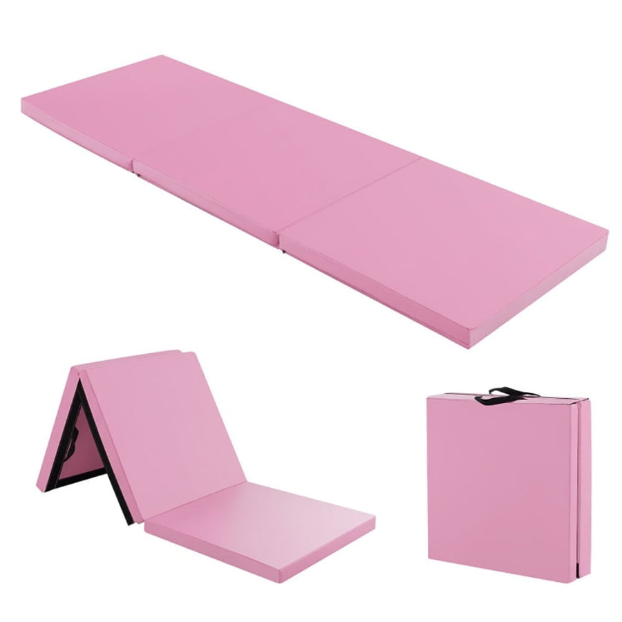 Hommoo Gymnastics Mat Exercise Tumbling Mat,6 x 2 FT Tri-Fold Gym Mat with Handles and Removable Zippered Cover-Pink Image 1