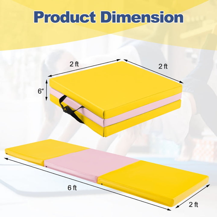 Hommoo Gymnastics Mat Exercise Tumbling Mat,6 x 2 FT Tri-Fold Gym Mat with Handles and Removable Zippered Cover-Yellow Image 3