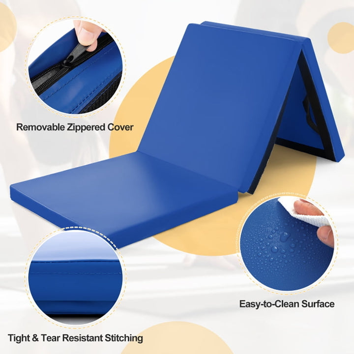 Hommoo Gymnastics Mat Exercise Tumbling Mat,6 x 2 FT Tri-Fold Gym Mat with Handles and Removable Zippered Cover-Dark Image 3