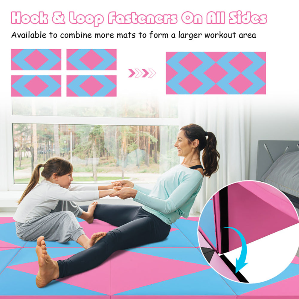 Hommoo Gymnastics Mat Exercise Tumbling Mat,8 Feet PU Leather Folding Gymnastics Mat with Hook and Loop Fasteners-Pink Image 3