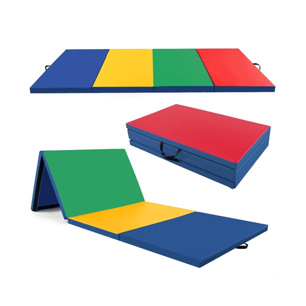 Hommoo Gymnastics Mat Exercise Tumbling Mat,4-Panel PU Leather Folding Exercise Mat with Carrying Handles-Multicolor Image 1