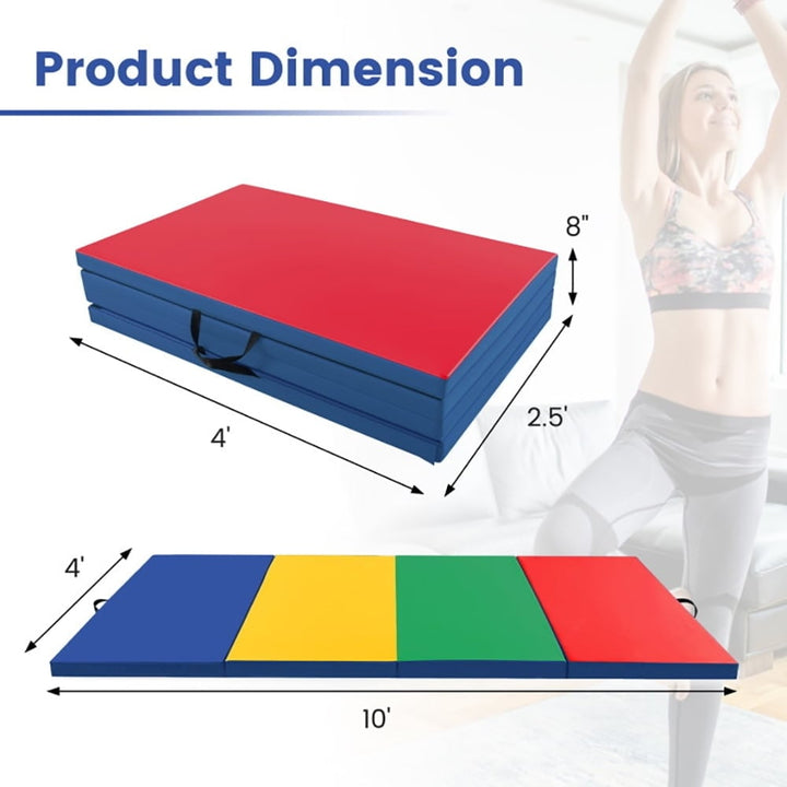 Hommoo Gymnastics Mat Exercise Tumbling Mat,4-Panel PU Leather Folding Exercise Mat with Carrying Handles-Multicolor Image 3