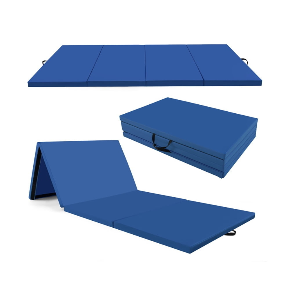 Hommoo Gymnastics Mat Exercise Tumbling Mat,4-Panel PU Leather Folding Exercise Mat with Carrying Handles-Navy Image 1