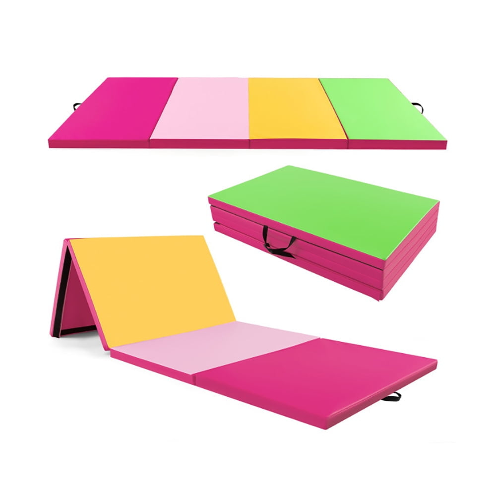 Hommoo Gymnastics Mat Exercise Tumbling Mat,4-Panel PU Leather Folding Exercise Mat with Carrying Handles-Green Image 1