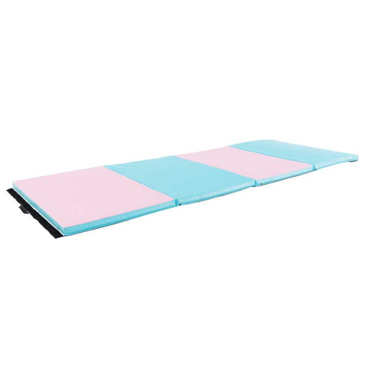 Hommoo Gymnastics Mat Exercise Tumbling Mat,4-Panel PU Leather Folding Exercise Mat with Carrying Handles-Pink and Blue Image 6