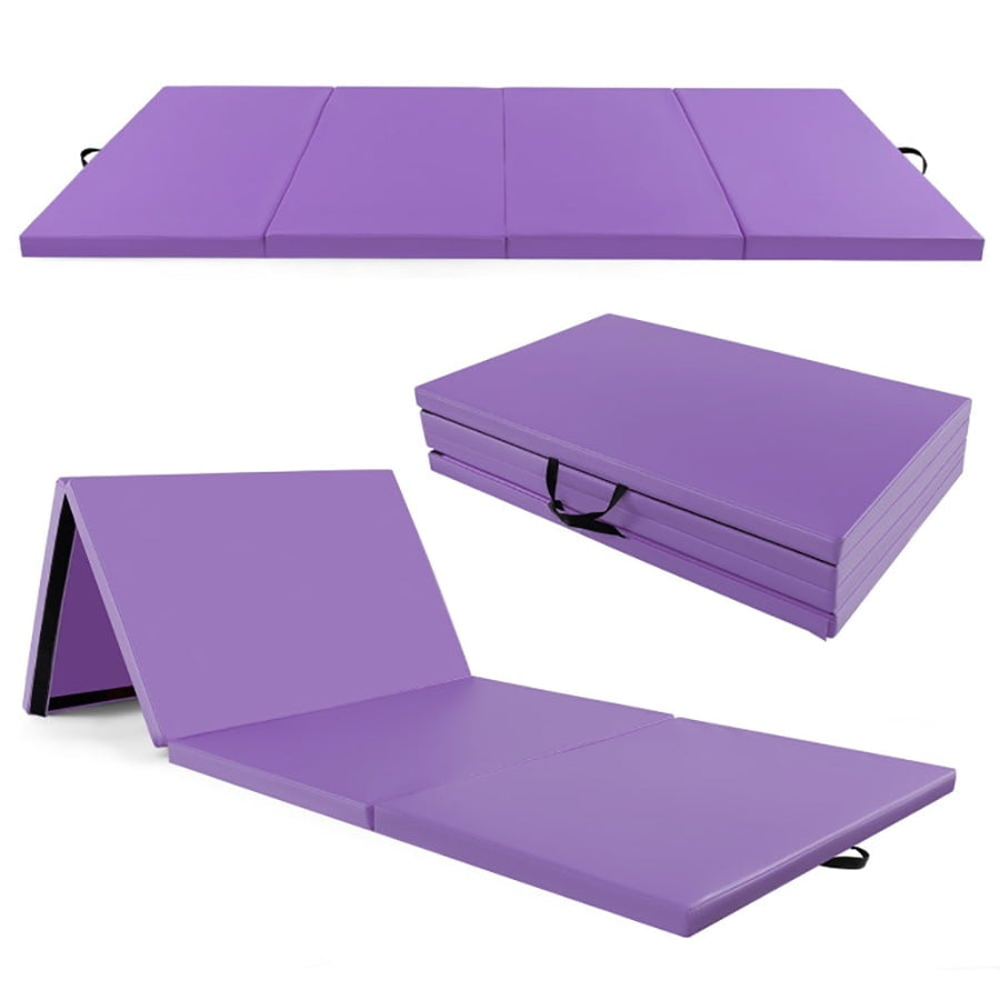 Hommoo Gymnastics Mat Exercise Tumbling Mat,4-Panel PU Leather Folding Exercise Mat with Carrying Handles-Purple Image 1