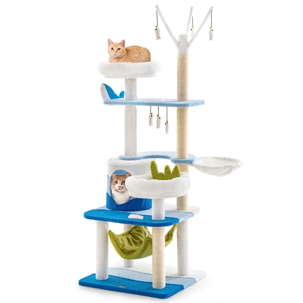 Hommoo Cat Tower Cat Tree for Indoor Cats Multi-level Cat Tower with Sisal Covered Scratching Posts-Blue Image 1