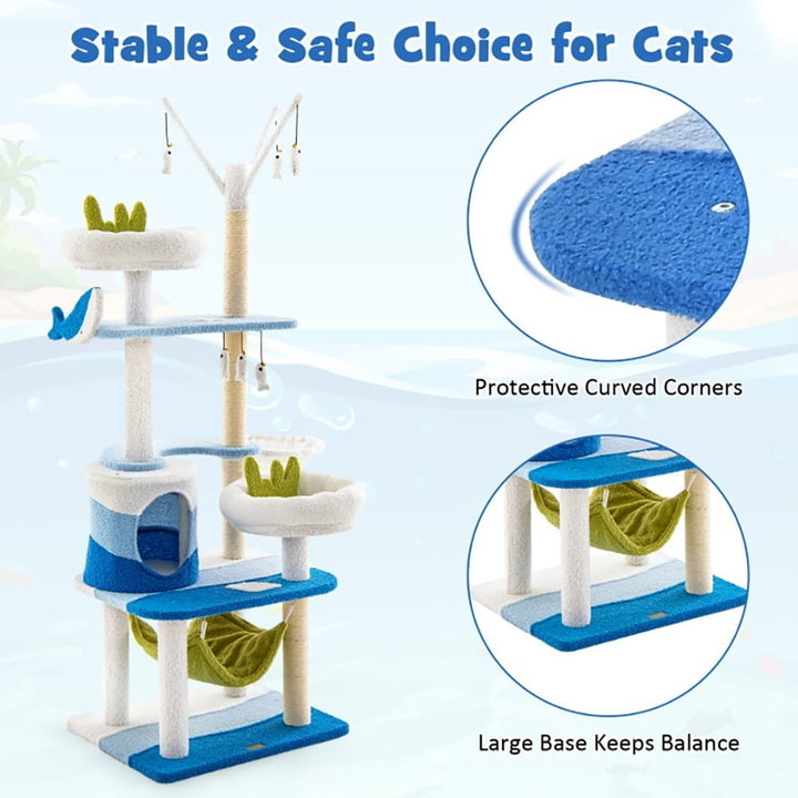 Hommoo Cat Tower Cat Tree for Indoor Cats Multi-level Cat Tower with Sisal Covered Scratching Posts-Blue Image 2