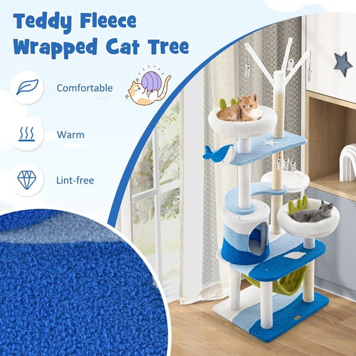 Hommoo Cat Tower Cat Tree for Indoor Cats Multi-level Cat Tower with Sisal Covered Scratching Posts-Blue Image 4