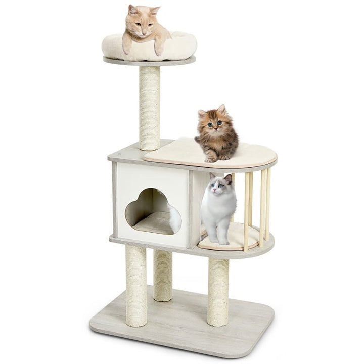 Hommoo Cat Tower Cat Tree for Indoor Cats 46 Inch Wooden Cat Activity Tree with Platform and Cushionsfor for Cats and Image 1