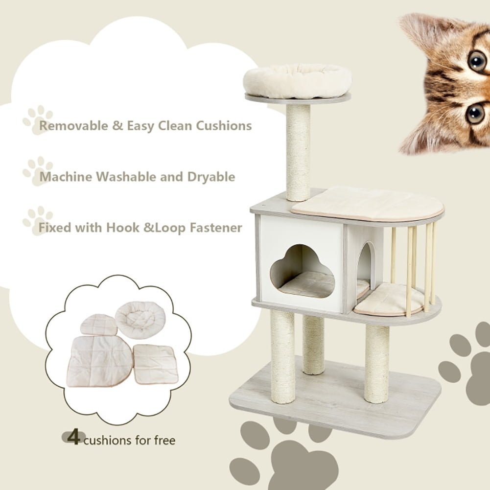 Hommoo Cat Tower Cat Tree for Indoor Cats 46 Inch Wooden Cat Activity Tree with Platform and Cushionsfor for Cats and Image 3