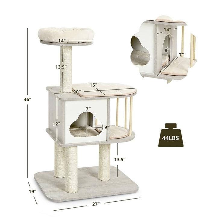 Hommoo Cat Tower Cat Tree for Indoor Cats 46 Inch Wooden Cat Activity Tree with Platform and Cushionsfor for Cats and Image 4