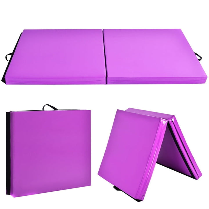 Hommoo Gymnastics Mat Exercise Tumbling Mat,6 x 2 Feet Gymnastic Mat with Carrying Handles for Yoga-Purple Image 2