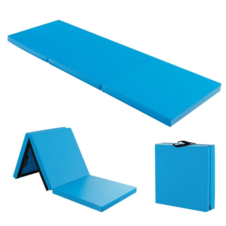 Hommoo Gymnastics Mat Exercise Tumbling Mat,6 x 2 FT Tri-Fold Gym Mat with Handles and Removable Zippered Cover-Blue Image 1