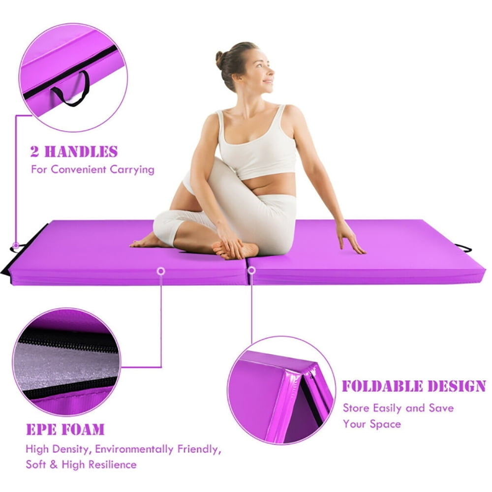 Hommoo Gymnastics Mat Exercise Tumbling Mat,6 x 2 Feet Gymnastic Mat with Carrying Handles for Yoga-Purple Image 4