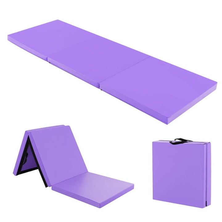 Hommoo Gymnastics Mat Exercise Tumbling Mat,6 x 2 FT Tri-Fold Gym Mat with Handles and Removable Zippered Cover-Purple Image 1