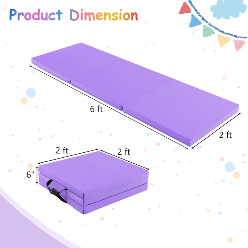 Hommoo Gymnastics Mat Exercise Tumbling Mat,6 x 2 FT Tri-Fold Gym Mat with Handles and Removable Zippered Cover-Purple Image 2