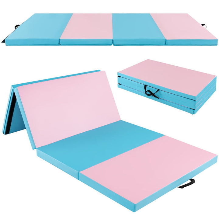 Hommoo Gymnastics Mat Exercise Tumbling Mat,Folding Gymnastics Mat with Carry Handles and Sweatproof Detachable PU Image 1