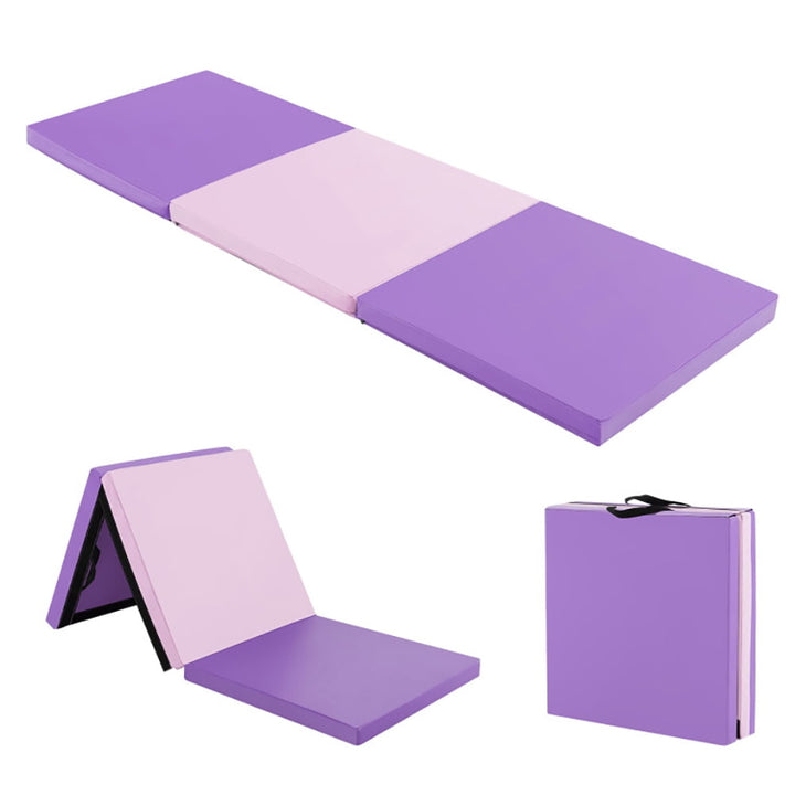 Hommoo Gymnastics Mat Exercise Tumbling Mat,6 x 2 FT Tri-Fold Gym Mat with Handles and Removable Zippered Cover-Pink and Image 2