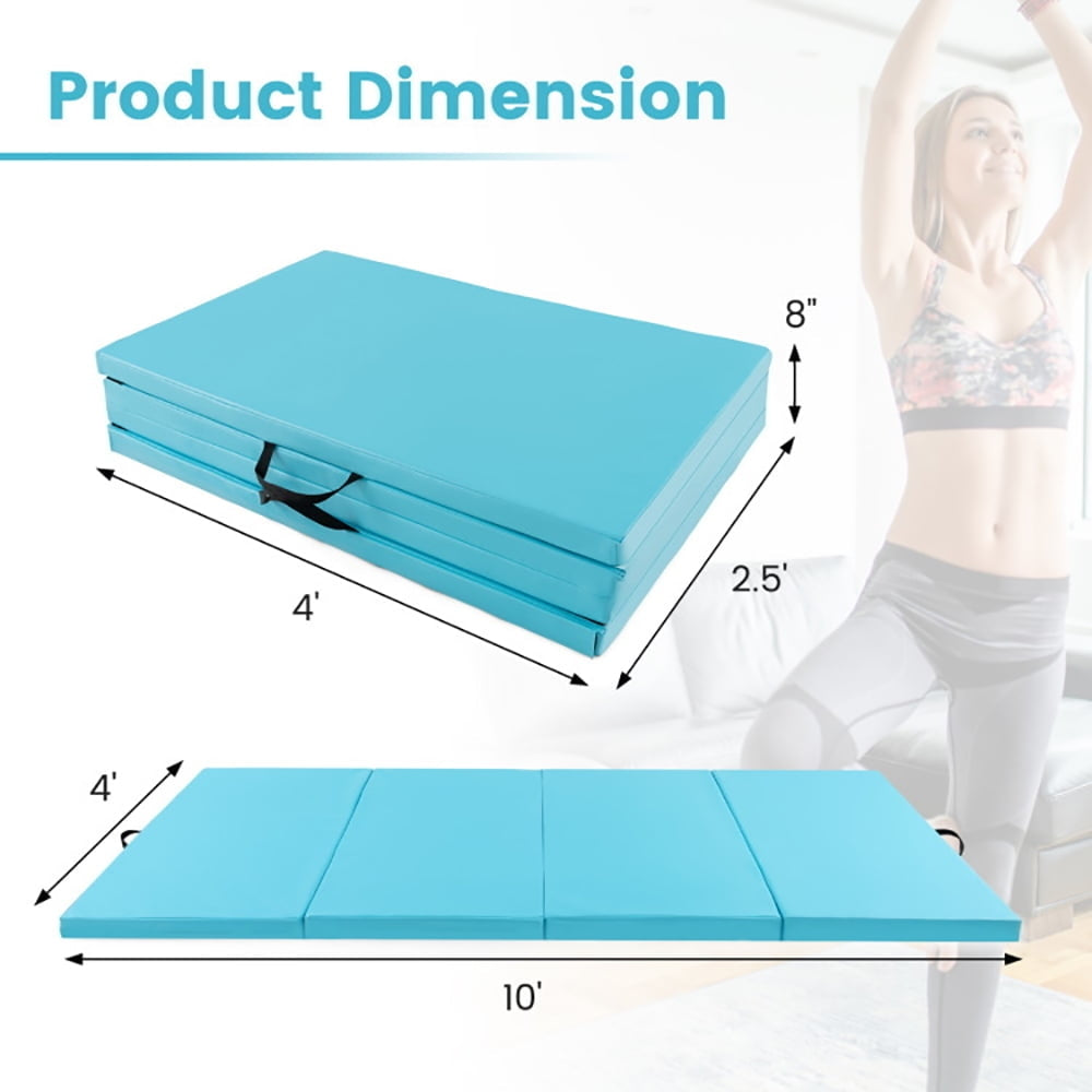 Hommoo Gymnastics Mat Exercise Tumbling Mat,4-Panel PU Leather Folding Exercise Mat with Carrying Handles-Blue Image 2