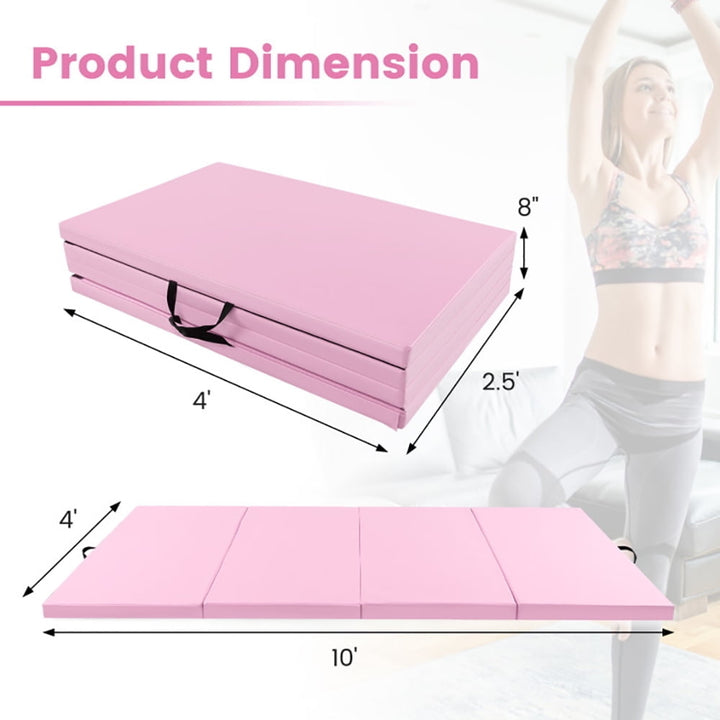 Hommoo Gymnastics Mat Exercise Tumbling Mat,4-Panel PU Leather Folding Exercise Mat with Carrying Handles-Pink Image 2