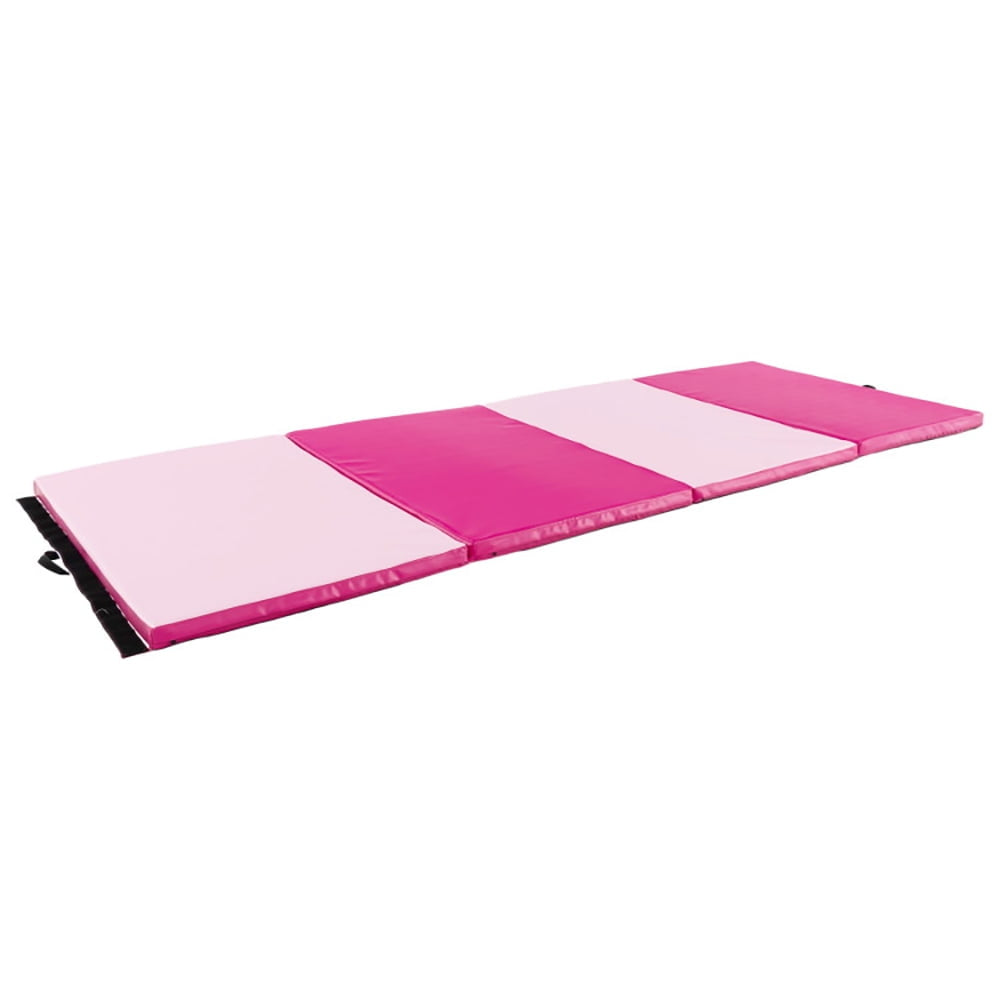 Hommoo Gymnastics Mat Exercise Tumbling Mat,4-Panel PU Leather Folding Exercise Mat with Carrying Handles-Hot Pink Image 3