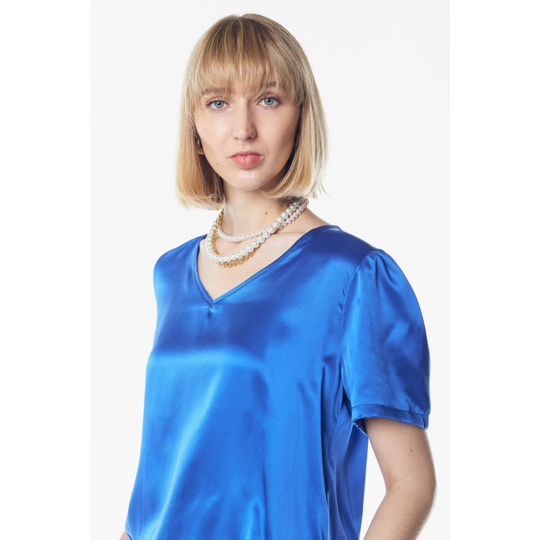 Shining V-Neck Blouse in Blue Image 2