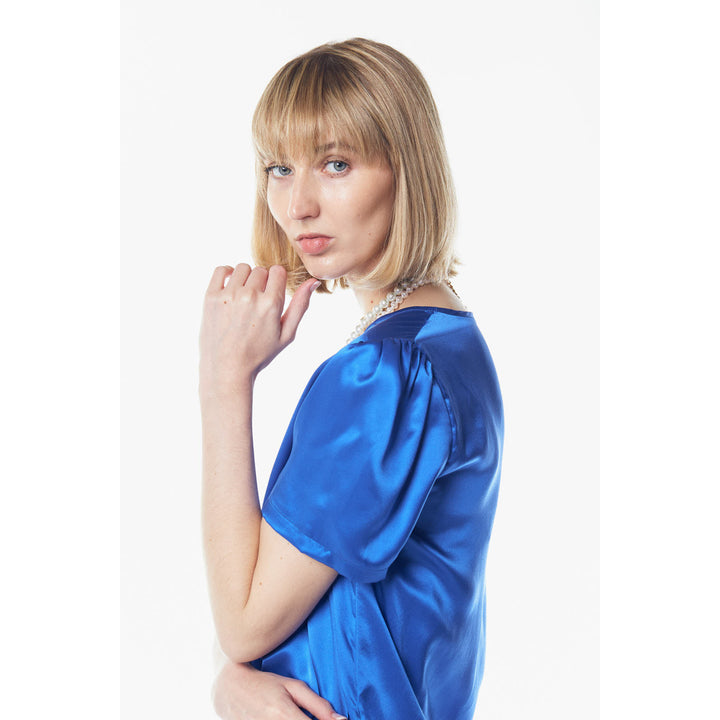 Shining V-Neck Blouse in Blue Image 3