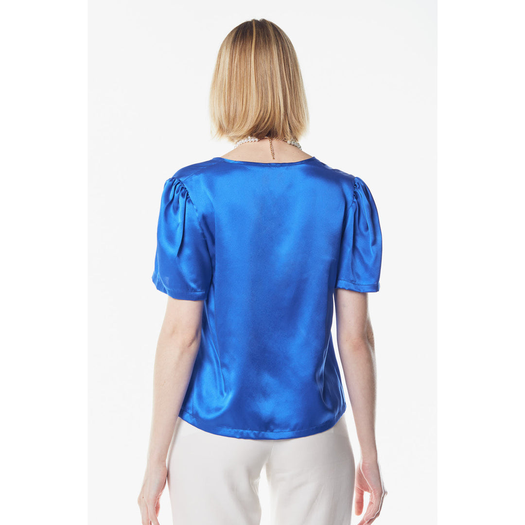 Shining V-Neck Blouse in Blue Image 4