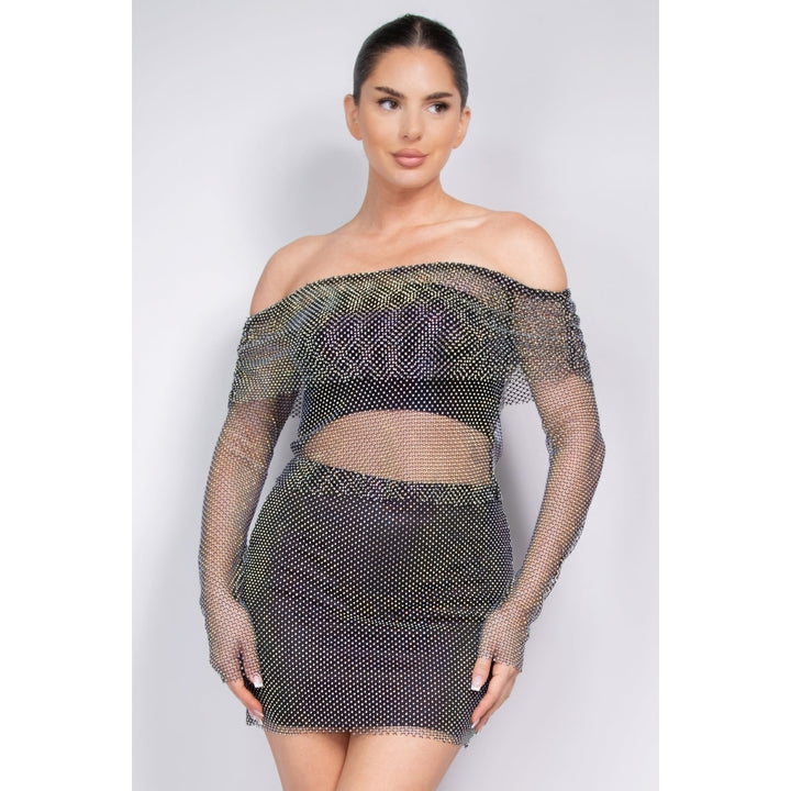 Shirred Off-shoulder Fishnet Top Image 1