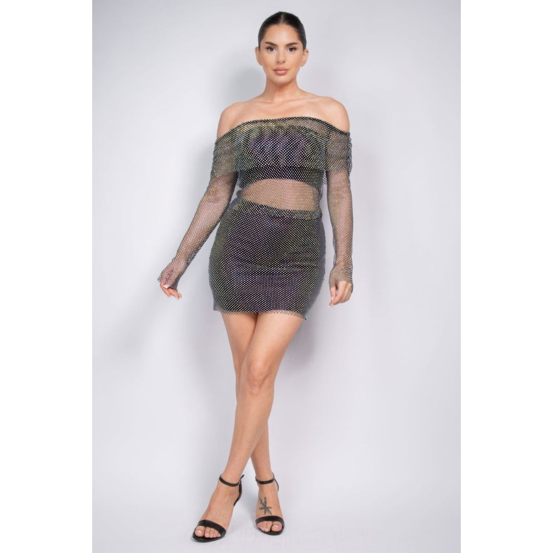 Shirred Off-shoulder Fishnet Top Image 2