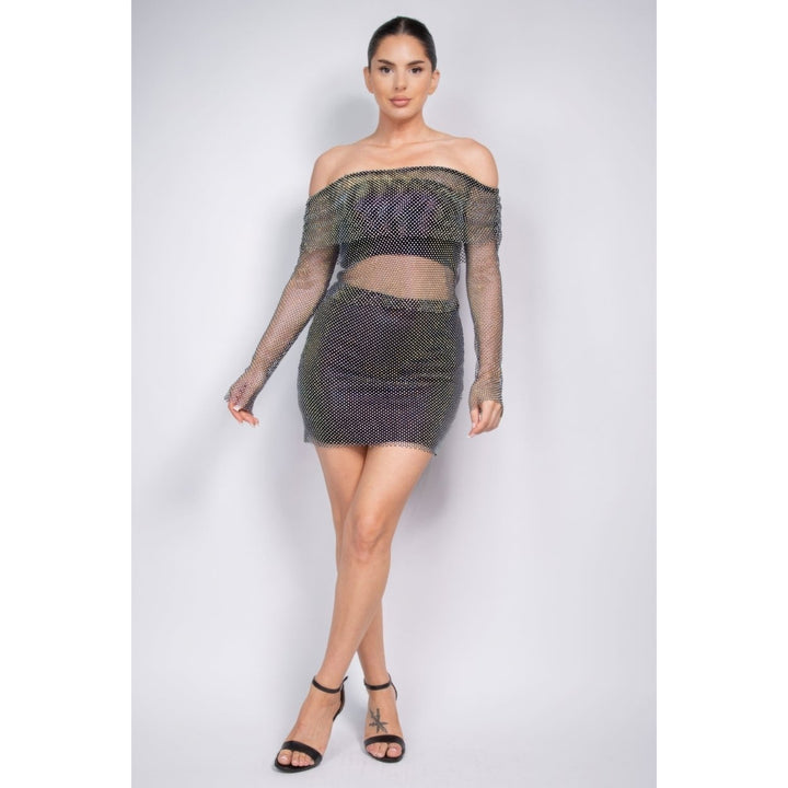 Shirred Off-shoulder Fishnet Top Image 2