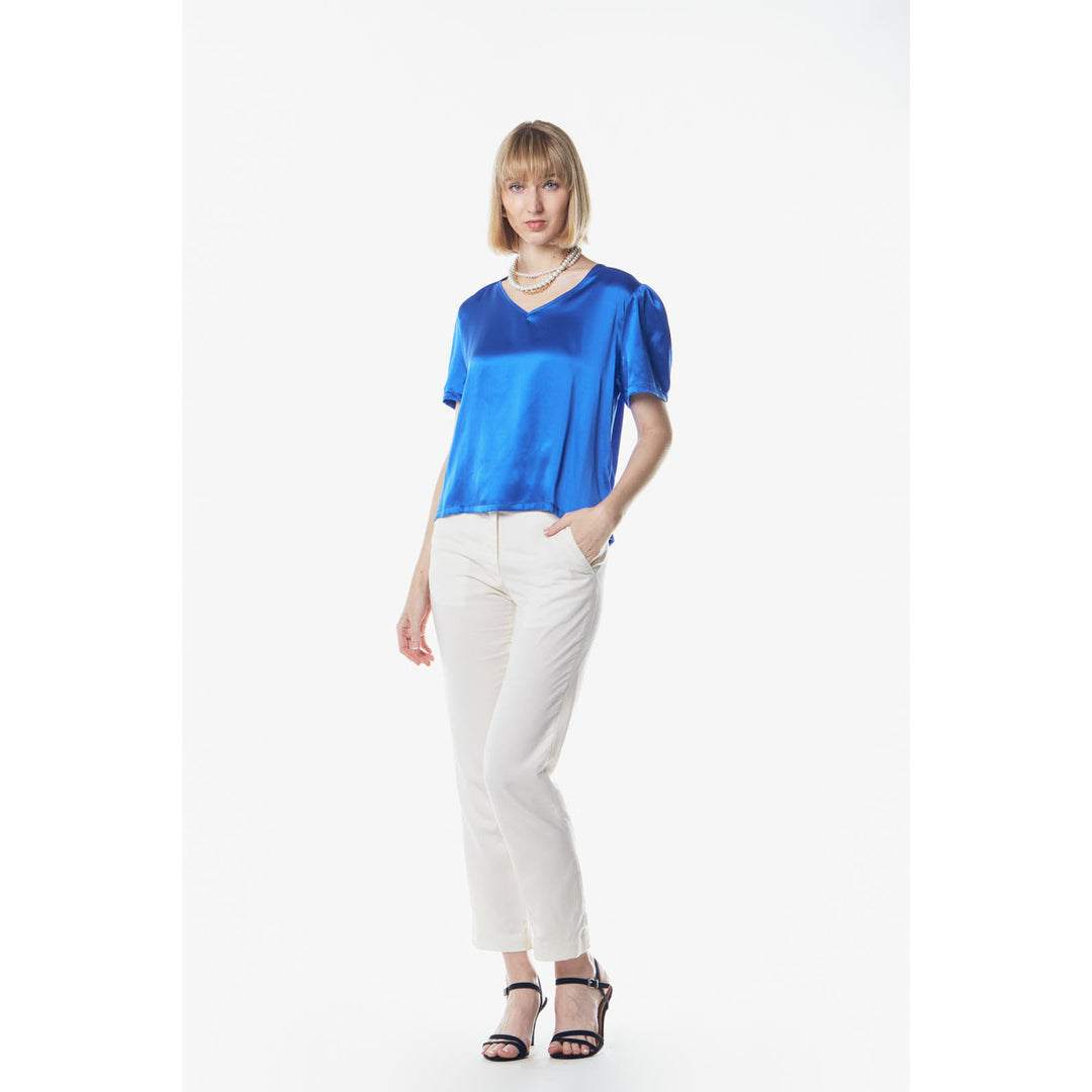 Shining V-Neck Blouse in Blue Image 4