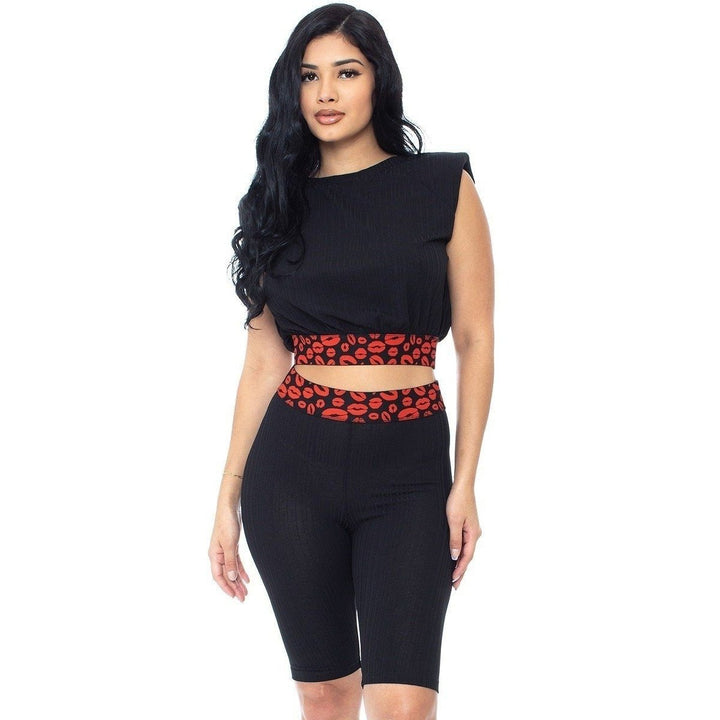 Shoulder Pad And Leopard Detailed Biker Shorts Image 1