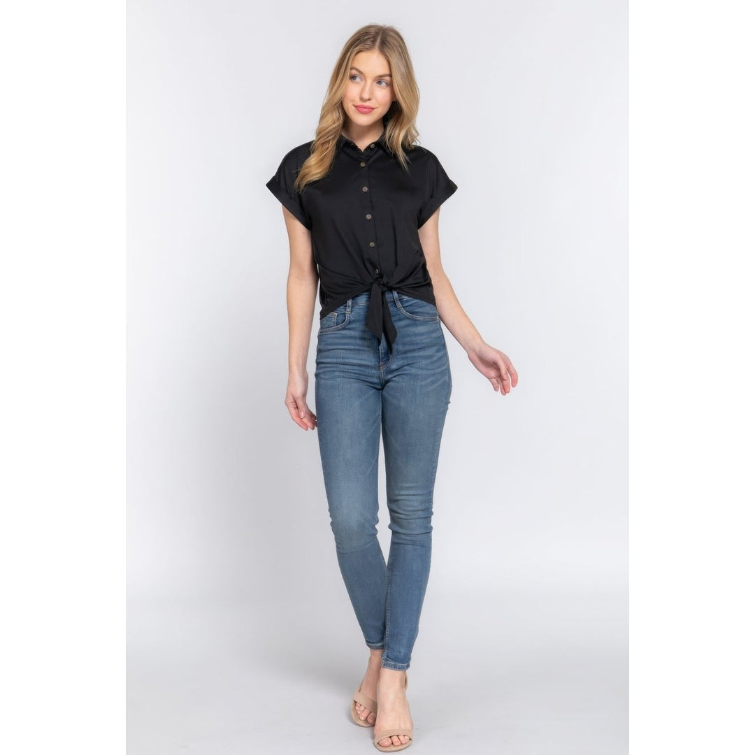 Short Slv Front Tie Stretch Ity Top Image 2