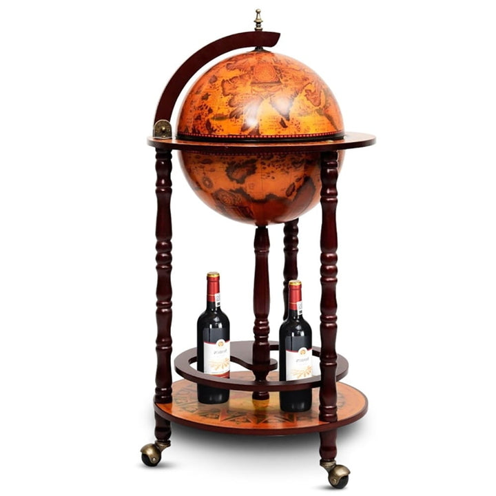 Hommoo 16th Century Wood Globe Wine Bar Stand Liquor Bottle Shelf Globe Wine Bar Stand 16th Century Italian-Style Bar Image 1