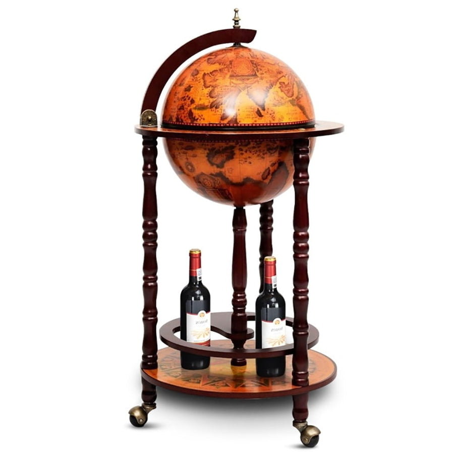 Hommoo 16th Century Wood Globe Wine Bar Stand Liquor Bottle Shelf Globe Wine Bar Stand 16th Century Italian-Style Bar Image 1