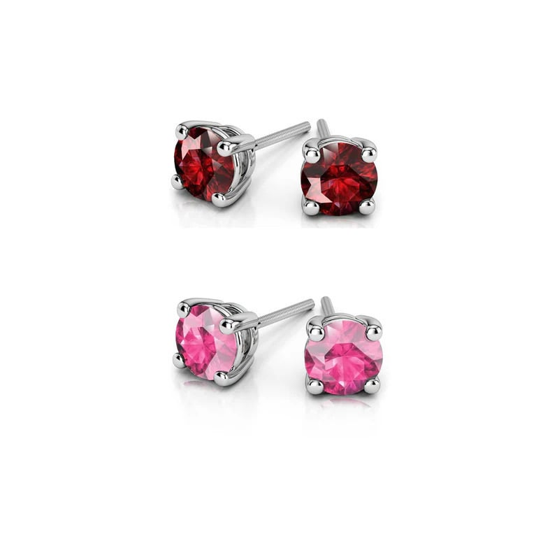 Paris Jewelry 24k White Gold 1Ct Created Ruby and Pink Sapphire 2 Pairs Round Stud Earrings Plated Image 1