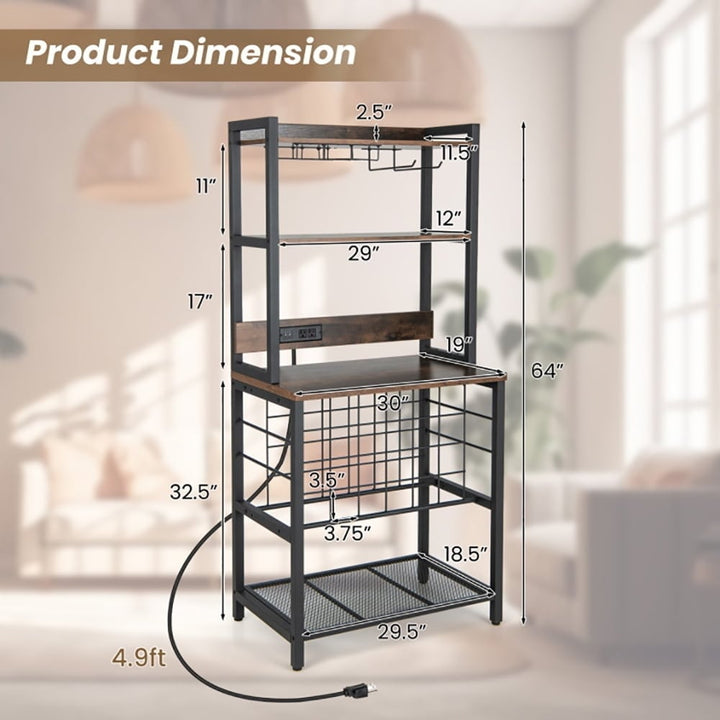 Hommoo Wine Bar Cabinet Wine Rack with 4 Tier Storage Shelves and Glass Holders-Brown Image 4